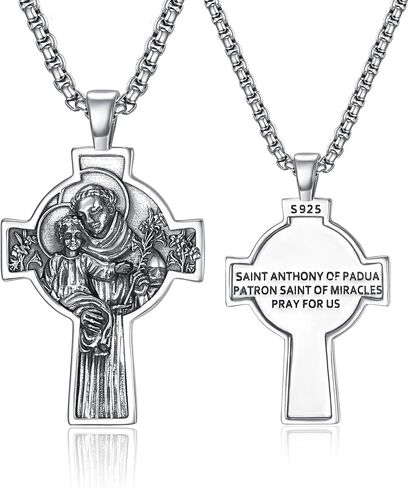 ADMETUS 925 Sterling Silver Patron Saint Necklace | Amulet Necklace Cross Jewelry for Men with 2.5mm 22"+2" Rolo Chain in Kuwait