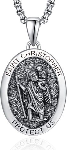 ADMETUS 925 Sterling Silver Patron Saint Necklace | Amulet Necklace Cross Jewelry for Men with 2.5mm 22"+2" Rolo Chain in Kuwait