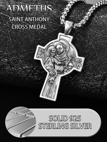 ADMETUS 925 Sterling Silver Patron Saint Necklace | Amulet Necklace Cross Jewelry for Men with 2.5mm 22"+2" Rolo Chain in Kuwait