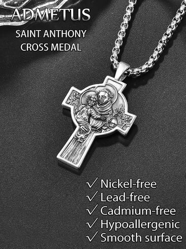 ADMETUS 925 Sterling Silver Patron Saint Necklace | Amulet Necklace Cross Jewelry for Men with 2.5mm 22"+2" Rolo Chain in Kuwait