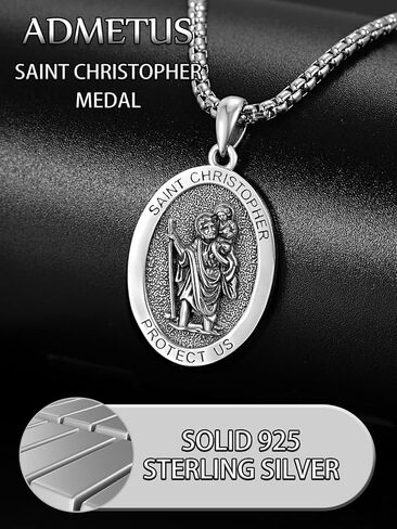 ADMETUS 925 Sterling Silver Patron Saint Necklace | Amulet Necklace Cross Jewelry for Men with 2.5mm 22"+2" Rolo Chain in Kuwait