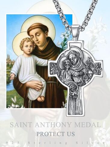 ADMETUS 925 Sterling Silver Patron Saint Necklace | Amulet Necklace Cross Jewelry for Men with 2.5mm 22"+2" Rolo Chain in Kuwait