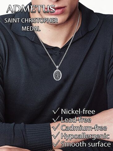 ADMETUS 925 Sterling Silver Patron Saint Necklace | Amulet Necklace Cross Jewelry for Men with 2.5mm 22"+2" Rolo Chain in Kuwait