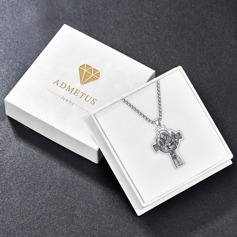 ADMETUS 925 Sterling Silver Patron Saint Necklace | Amulet Necklace Cross Jewelry for Men with 2.5mm 22"+2" Rolo Chain in Kuwait