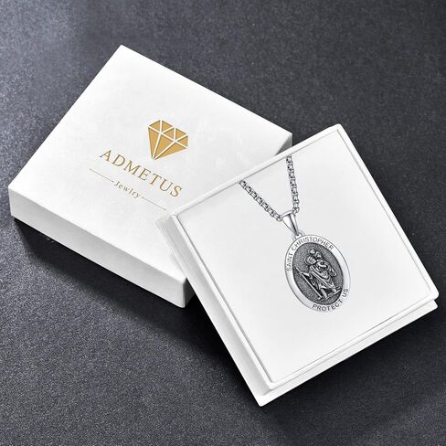 ADMETUS 925 Sterling Silver Patron Saint Necklace | Amulet Necklace Cross Jewelry for Men with 2.5mm 22"+2" Rolo Chain in Kuwait