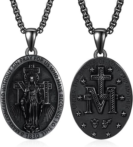 ADMETUS 925 Sterling Silver Patron Saint Necklace | Amulet Necklace Cross Jewelry for Men with 2.5mm 22"+2" Rolo Chain in Kuwait