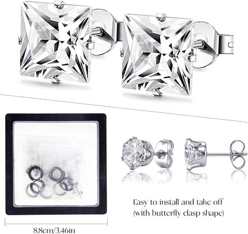 10-12 Pairs Earrings for Men Women, Stainless Steel Black Stud Earrings Set for Boys Girls Gift with Box in Kuwait