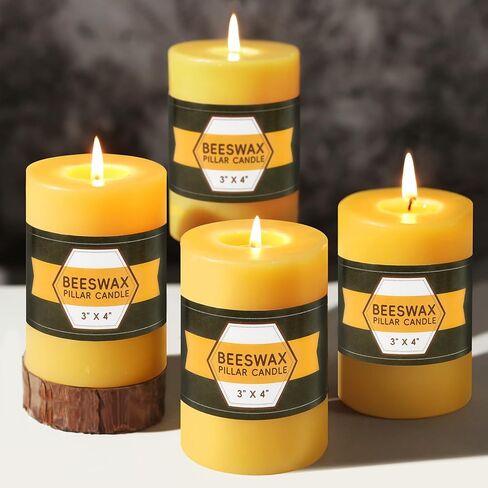 2 Packs Natural Beeswax Pillar Candles,100% Pure Bees Wax Candles 120-140 Hours Burn Time Unscented Beeswax Candle Smokeless Dripless Candle for Home Decor Paryer Christmas, 3x4in in Saudi Arabia