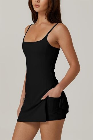 QINSEN Womens Spaghetti Strap Tennis Dress with Shorts Workout Side Slit Active Golf Dresses in Kuwait