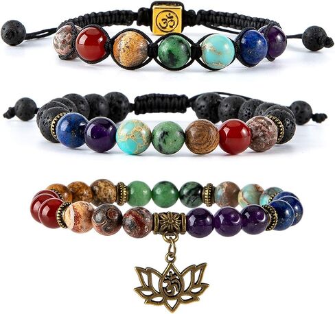 Bivei Chakra Bead Bracelets for Women - 8mm 7 Chakra Bracelet With Real Stones Yoga Gemstone Jewelry 3 Pack in Saudi Arabia