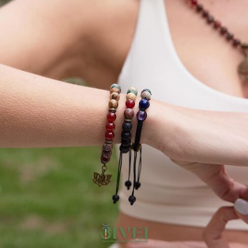 Bivei Chakra Bead Bracelets for Women - 8mm 7 Chakra Bracelet With Real Stones Yoga Gemstone Jewelry 3 Pack in Saudi Arabia