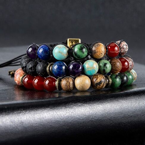 Bivei Chakra Bead Bracelets for Women - 8mm 7 Chakra Bracelet With Real Stones Yoga Gemstone Jewelry 3 Pack in Saudi Arabia