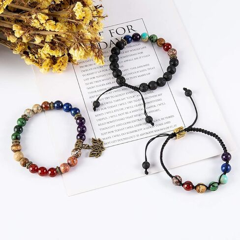 Bivei Chakra Bead Bracelets for Women - 8mm 7 Chakra Bracelet With Real Stones Yoga Gemstone Jewelry 3 Pack in Saudi Arabia