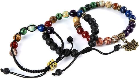 Bivei Chakra Bead Bracelets for Women - 8mm 7 Chakra Bracelet With Real Stones Yoga Gemstone Jewelry 3 Pack in Saudi Arabia