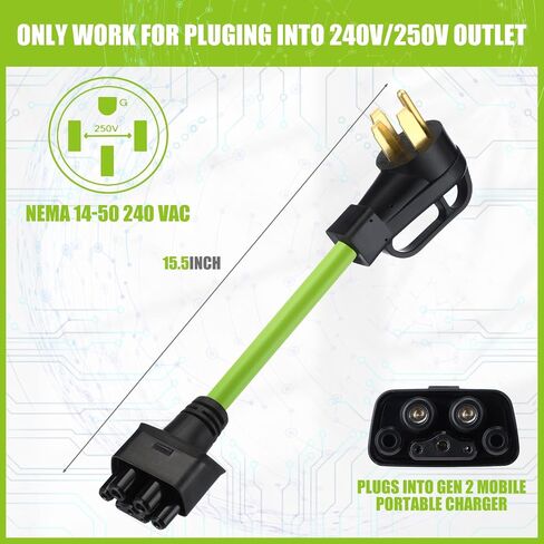 Nezyo 15.5" Adapter Compatible with Tesla Gen 2 Mobile Portable Charger Mobile Charger Ev Charger Adapter with Handle Compatible with Tesla Electric Vehicles(TT-30P) in Kuwait