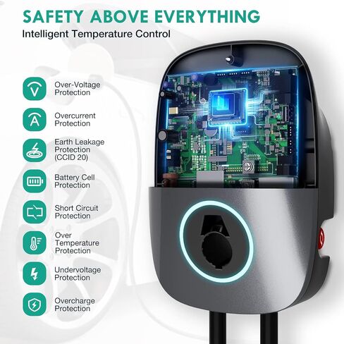 شاحن EV المستوى 2، 48A 240V شاحن السيارة الكهربائية مع قابس NEMA 14-50، محطة شحن EV منزلية/خارجية مدرجة بكابل 25 قدمًا مع تطبيق WiFi ومؤقت تأخير، لسيارات j1772 EVSE in Kuwait