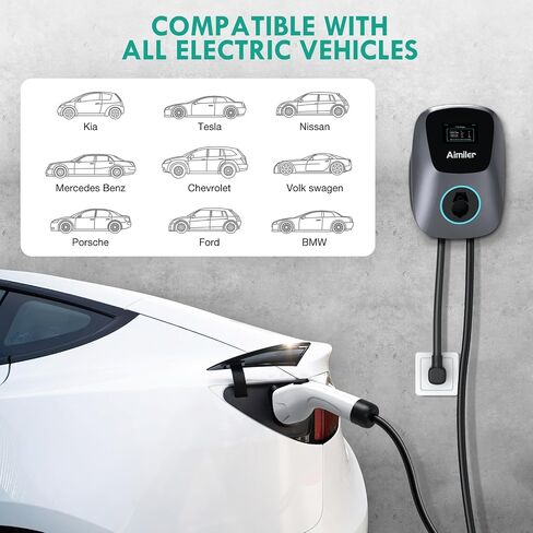 شاحن EV المستوى 2، 48A 240V شاحن السيارة الكهربائية مع قابس NEMA 14-50، محطة شحن EV منزلية/خارجية مدرجة بكابل 25 قدمًا مع تطبيق WiFi ومؤقت تأخير، لسيارات j1772 EVSE in Kuwait