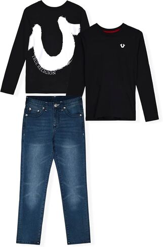 True Religion Boys Denim Set 2 Piece Boys Jeans and Long Sleeve Tee Shirt Set in Saudi Arabia