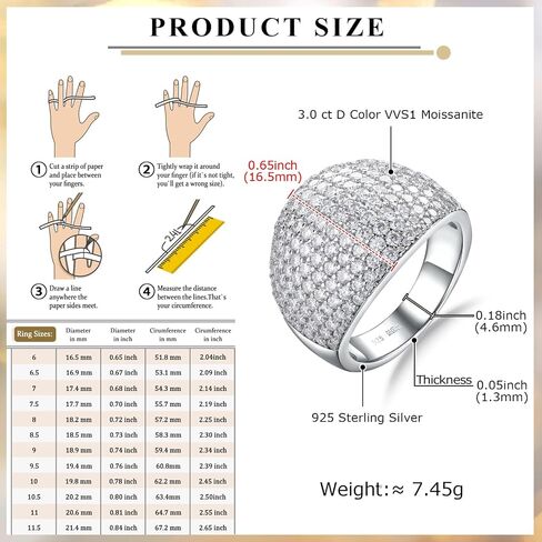 Moissanite Wedding Band Ring VVS D Color, 925 Sterling Silver White Gold Plated Chunky Wide Eternity Band Ring 1.8-5.14 Carat Moissanite Ring Lab Diamond Rings for Men Women in Saudi Arabia