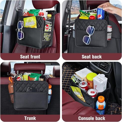 LXUNYI Car Organizer Back Seat, 2 Pack Waterproof Pu Leather Car Seat Storage Bag Large Foldable Universal Hanging Car Seat Back Organizer for Kids & Adults with Cup Holders Car Travel Accessories in Kuwait