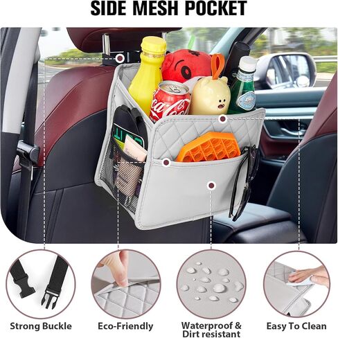 LXUNYI Car Organizer Back Seat, 2 Pack Waterproof Pu Leather Car Seat Storage Bag Large Foldable Universal Hanging Car Seat Back Organizer for Kids & Adults with Cup Holders Car Travel Accessories in Kuwait
