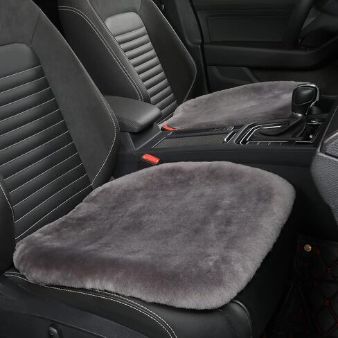 20 inchs Fluffy Genuine Australia Sheepskin Car Seat Cover for Auto Interior Accessories with Soft Fuzzy Wool Natural Fur Non-Slip (Black, Front) in Kuwait