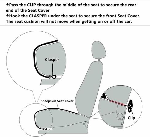 20 inchs Fluffy Genuine Australia Sheepskin Car Seat Cover for Auto Interior Accessories with Soft Fuzzy Wool Natural Fur Non-Slip (Black, Front) in Kuwait