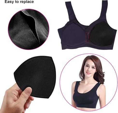 4 Pairs Bra Pad Insert,Removable Sport Bra Cup Triangle Breathable & Reusable Bra Pad for Yoga Bra,Swimsuits,Bikini in Kuwait