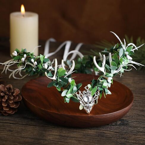 MOSTORY Black Green Antler Crown - Renaissance Faire Costume for Women Fairy Forest Headpiece Woodland Elf Crown for Women Ren Faire Halloween Cosplay Photo Shoot Accessory in Saudi Arabia