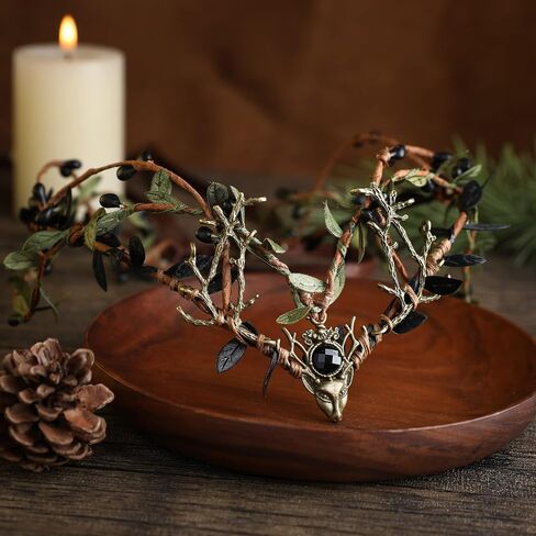 MOSTORY Black Green Antler Crown - Renaissance Faire Costume for Women Fairy Forest Headpiece Woodland Elf Crown for Women Ren Faire Halloween Cosplay Photo Shoot Accessory in Saudi Arabia