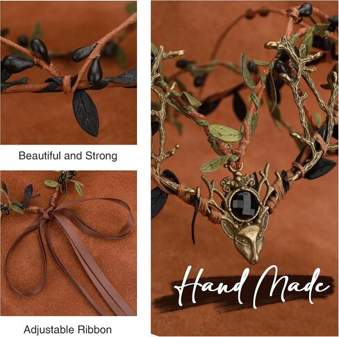 MOSTORY Black Green Antler Crown - Renaissance Faire Costume for Women Fairy Forest Headpiece Woodland Elf Crown for Women Ren Faire Halloween Cosplay Photo Shoot Accessory in Saudi Arabia