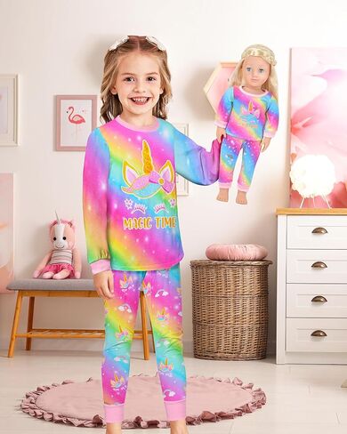 Sylfairy Girls Pajamas Set Matching Doll Pjs Toddler Kids Sleepwear Christmas Clothes Gift in Kuwait