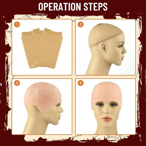 NACHLYNN 8 Pieces Halloween Bald Cap for Adult Makeup Latex Bald Caps Nylon Bald Wig Cap Costume for Halloween Party Accessory Kid Women Men in Saudi Arabia