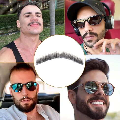 Up Black Fake Beard for Men Human Hair Fake Mustache Realistic False Facial Hair Hand Tied Lace Beard for Costume Party Funny Cosplay Halloween Black Color（Black） in Saudi Arabia