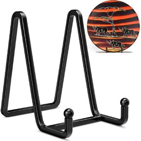 4 Pack 8 Inch Large Plate Stands for Display - Metal Square Wire Plate Holder Display Stand + Picture Stand for Book, Platter, Plaque, Photo Easel