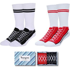 HAPPYPOP Funny Socks That Look Like Shoes for Men - Sneaker Socks Novelty Crew Socks Teen 2 Pairs, Gifts for Him Dad