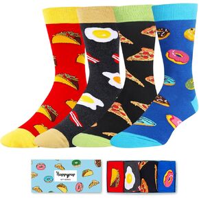 HAPPYPOP Funny Men Food Socks - Pizza Bacon Taco Donut Socks, Novelty Crazy Food Men Gifts, Cool Silly Teen Boy Socks