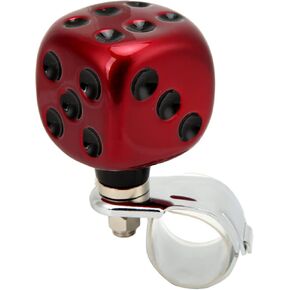 Power Handle Spinner, Dice Shape Car Steering Wheel Spinner Suicide Knob Labor Saving for Cars Trucks Tractors Boats (Red)