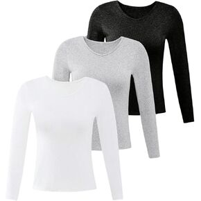 SOLY HUX Girl's Basic Tees V Neck Long Sleeve T-Shirts Slim Fit Crop Tops 3 Piece