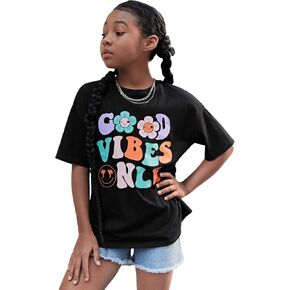 SOLY HUX Girl's Letter Graphic Tees T Shirts Short Sleeve Casual Summer Tops