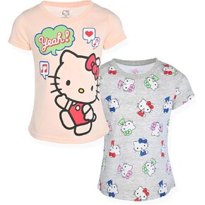 Hello Kitty Girls Tee Shirts - 2 Pack Short Sleeve T-Shirts for Girls with Adorable Artworks and Slogans for Girl's Style in Kuwait