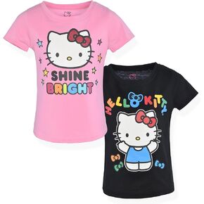 Hello Kitty Girls Tee Shirts - 2 Pack Short Sleeve T-Shirts for Girls with Adorable Artworks and Slogans for Girl's Style