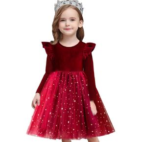NNJXD Princess Girl Long Sleeve Autumn Winter Dress Tulle Party Dresses