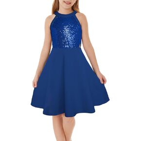 GRACE KARIN Girls Sequin Party Dress Holiday Birthday Dance Formal Halter Hollow-Out Waist Trendy Prom Dress Size 6-14Y