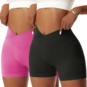 Vertvie 2 Pack Workout Gym Shorts for Women High Waisted Booty V Cross Biker Shorts Scrunch Butt Athletic Yoga Shorts