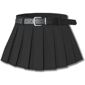 SANGTREE Women's Belted A-Line Stretchy Club Y2k Mini Pleated Skirt with Belt