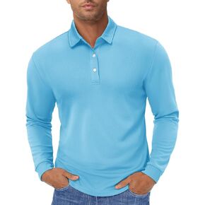 TACVASEN Men's Polo Shirts Long Sleeve Golf Quick Dry Moisture Wicking Lightweight Casual Shirt with 3-Buttons