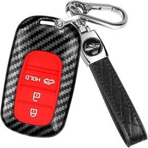 QBUC for Honda Civic Key Fob Cover, Key Case with Keychain for Honda 2023 2024 2025 Accord CR-V HR-V V Pilot SI EX EX-L Touring Carbon Fiber Key Fob Case Protector Type R (Black, 5 buttons)