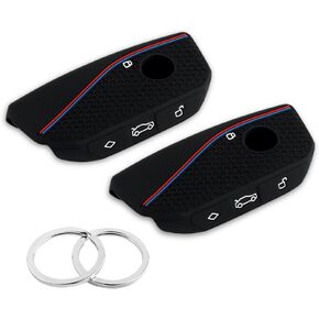 Compatible with BMW Key Fob Cover,2PCS Car Key Fob Protector with 2PCS Rings Reduces Key Scratches,Silicone Car Key Cover