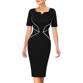 VFSHOW Womens Notch V Neck Work Office Business Bodycon Pencil Sheath Dress